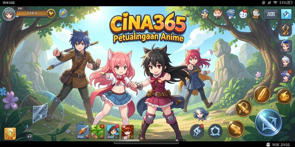Screenshot gameplay CINA365 menampilkan karakter anime yang beraksi.