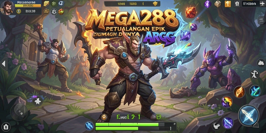 Screenshot permainan MEGA288 yang menunjukkan aksi pertempuran ARPG.
