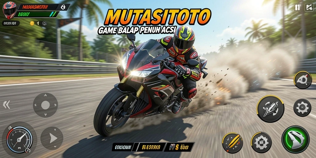 Tampilan gameplay <strong>MUTASITOTO</strong> yang mendebarkan saat balapan motor.