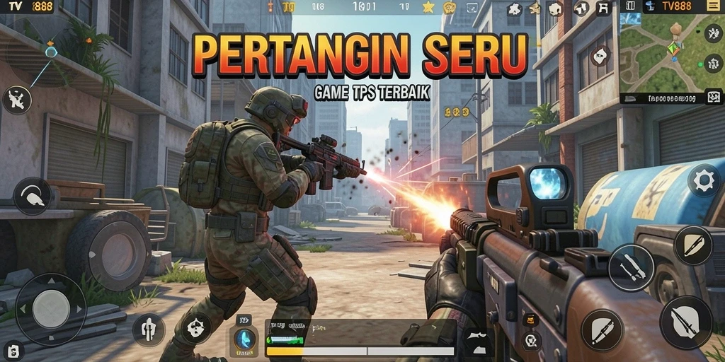 Screenshot utama TV888 menampilkan aksi mendebarkan dalam game TPS.